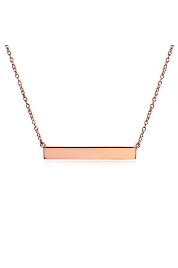 Womens Thin Name Plated Bar Pendant Necklace 14K Rose Gold Sterling Silver