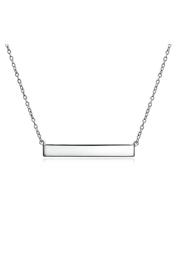 Womens Minimalist Horizontal Name Plate Sideways Bar Pendant Necklace Sterling Silver