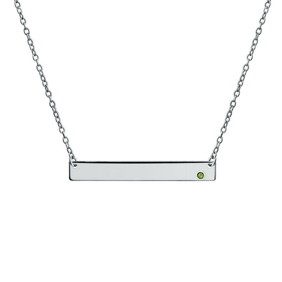 Bling Jewelry Womens Thin Sideways Bar Name Plate Pendant Necklace with Birth Month Crystal Silver
