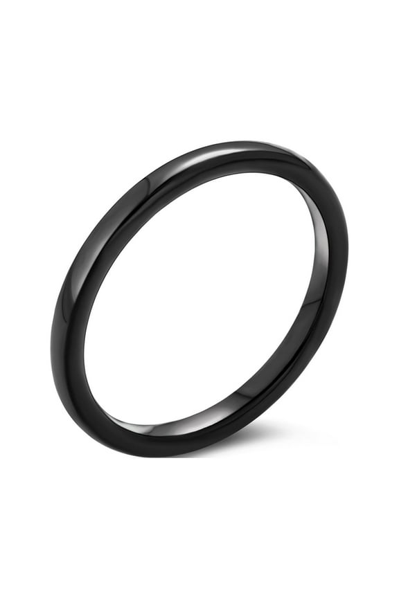 Womens Thin Stackable Minimalist Titanium Wedding Band Ring - Black Dome Comfort Fit