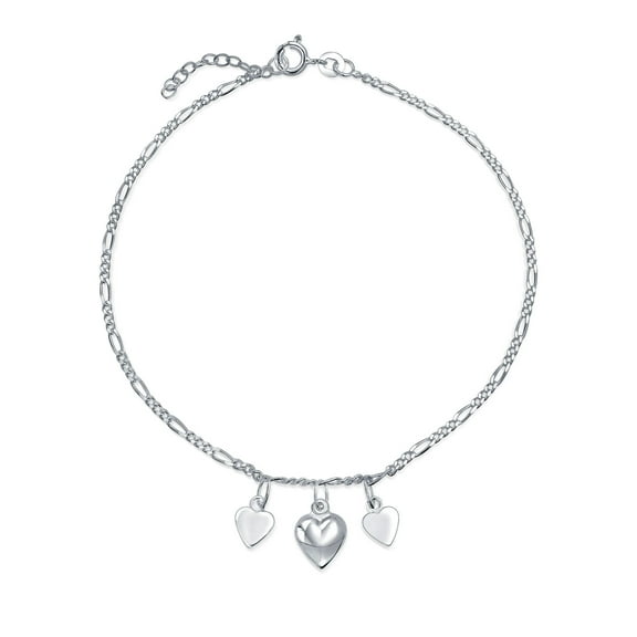 Bling Jewelry Womens Romantic Multi Dangling Hearts Charms Anklet Ankle Bracelet Sterling Silver Adjustable 9, 10 Inch