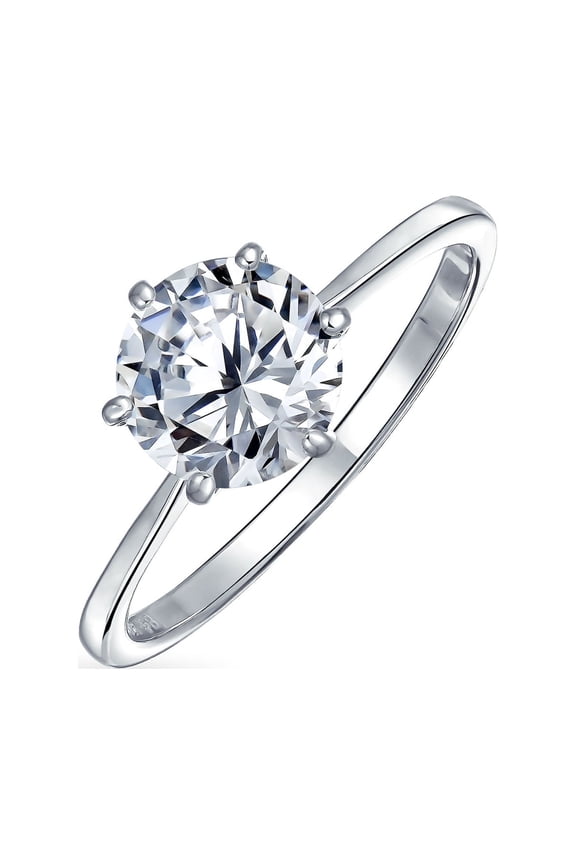 Womens Classic 1.5CT Cubic Zirconia 6 Prong CZ Solitaire Engagement Ring Sterling Silver