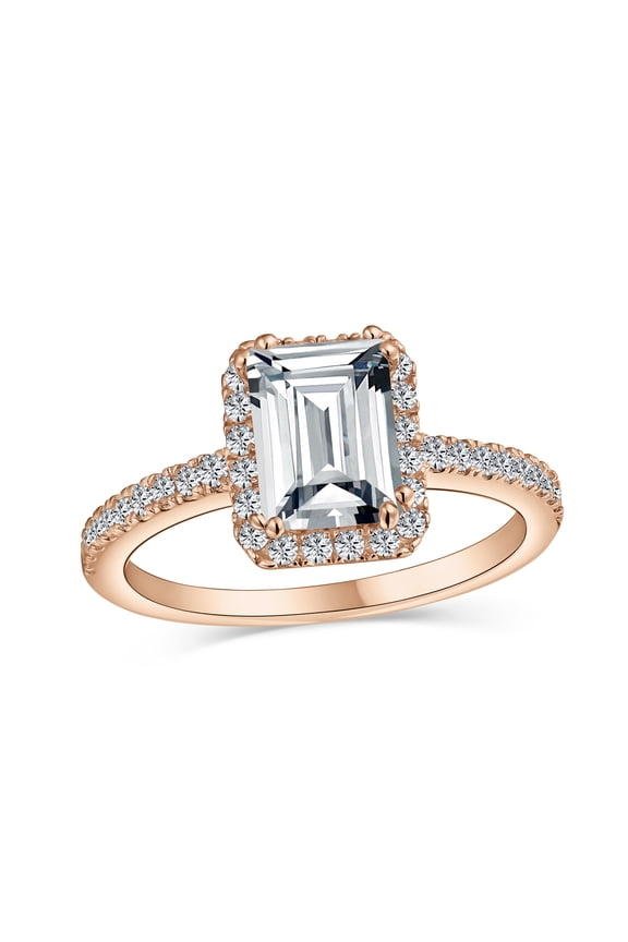 Womens Timeless 3CT Halo Emerald Cut Engagement Ring with CZ and Sterling Silver Band