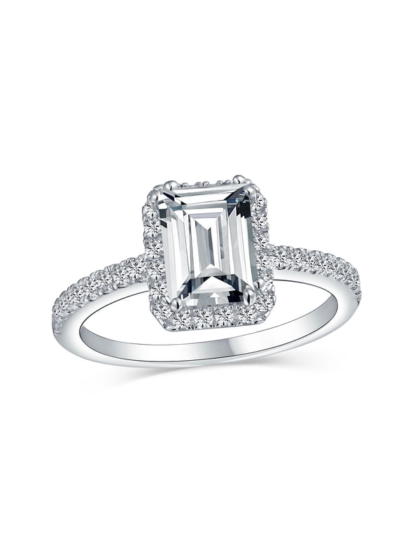 Womens 3CT Color CZ Halo Emerald Cut Engagement Ring .925 Sterling Silver