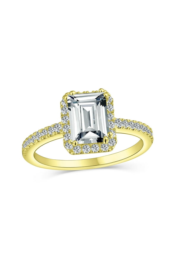 Womens Timeless 3CT Halo Emerald Cut Engagement Ring with CZ and Sterling Silver Band