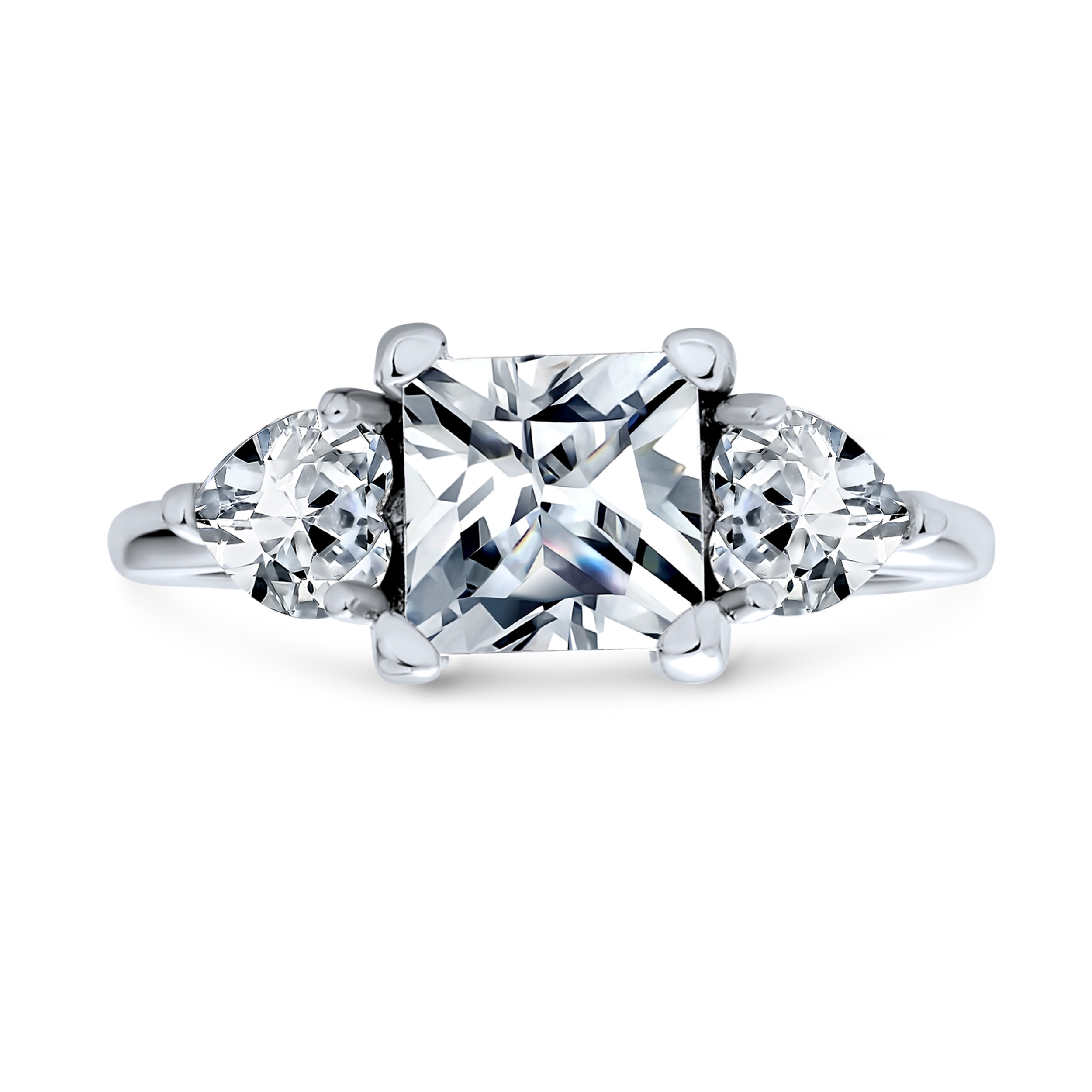 Bling Jewelry Womens 3CT Princess Cut CZ Engagement Ring Heart Side Stones .925 Sterling Silver