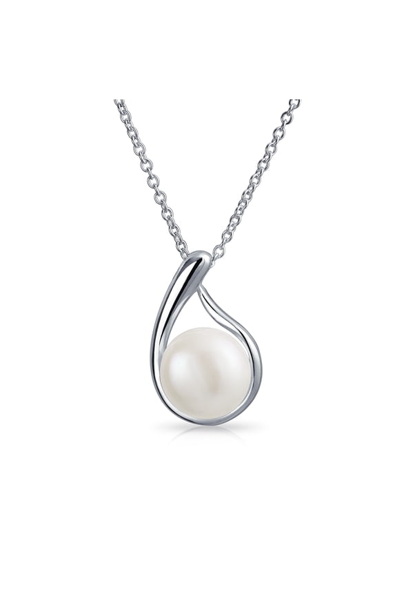 Womens Timeless Round Freshwater Cultured Pearl Pendant Necklace Sterling Silver