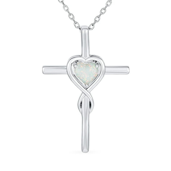 Bling Jewelry Womens Timeless Faith Hope Love White Opal Heart Infinity Cross Pendant Necklace Silver