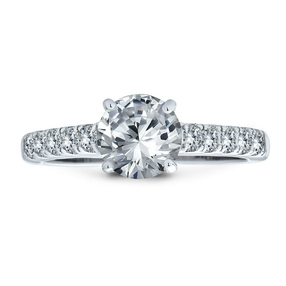 Bling Jewelry Womens Timeless Promise 1.75CT CZ Solitaire Engagement Ring with Pave Band in Silver
