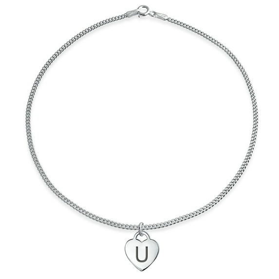 Bling Jewelry Womens Tiny ABC Heart Initial Alphabet Anklet Ankle Bracelet Sterling Silver 9-10 Inch