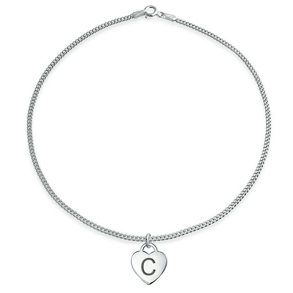Bling Jewelry Womens Tiny ABC Heart Initial Alphabet Anklet Ankle Bracelet Sterling Silver 9-10 Inch