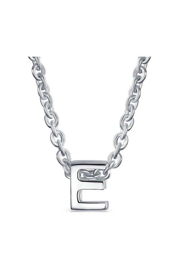 Womens E - Tiny Block Letter Alphabet Initial Dainty Pendant Necklace Sterling Silver