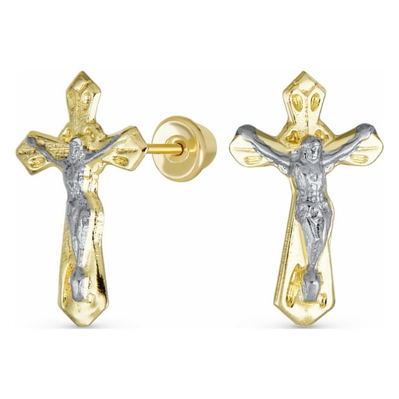 Bling Jewelry Womens Christian Jesus Crucifix 14K Gold Stud Earrings Screwback