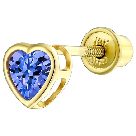Bling Jewelry Womens Tiny Cubic Zirconia Heart Cartilage Ear Stud 14K Gold Simulated Birthstone 4MM (single)