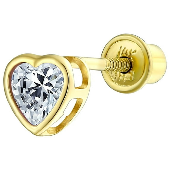 Bling Jewelry Womens Tiny Cubic Zirconia Heart Cartilage Ear Stud 14K Gold Simulated Birthstone 4MM