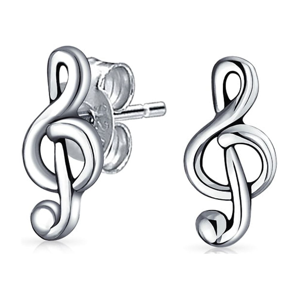Notes Earrings Bling Jewelry Womens Tiny Delicate Music G Treble Clef Note Stud ...