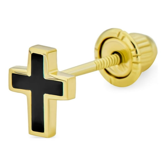 Bling Jewelry Womens Tiny Minimalist 3D Cross Cartilage Ear Stud Earring Black Plated 14K Gold