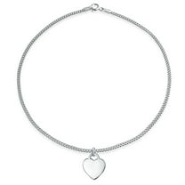 Bling Jewelry Womens Personalize Initial Dangling Engraving Heart Charm Anklet Ankle Bracelet Sterling Silver 9-10 Inch