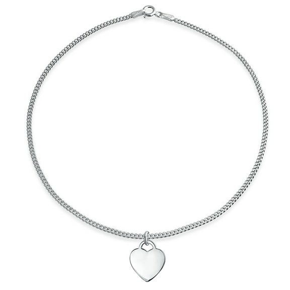 Bling Jewelry Womens Personalize Initial Dangling Engraving Heart Charm Anklet Ankle Bracelet Sterling Silver 9-10 Inch