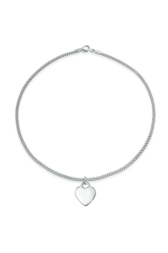 Womens Personalize Initial Dangling Engraving Heart Charm Anklet Ankle Bracelet Sterling Silver 9-10 Inch