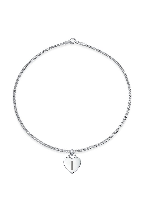 Womens Tiny ABC Heart Initial Alphabet Anklet Ankle Bracelet Sterling Silver 9-10 Inch