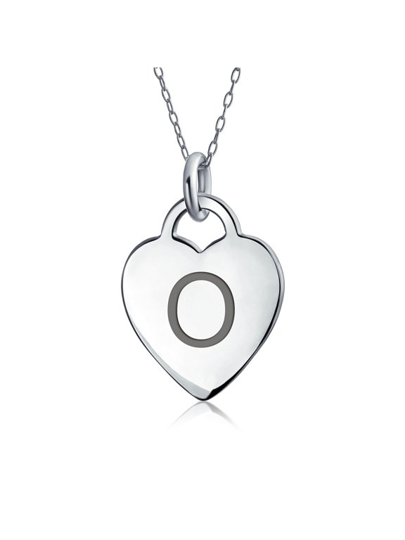 Womens Romantic Blank Heart Shape Initial O Pendant Necklace .925 Sterling Silver