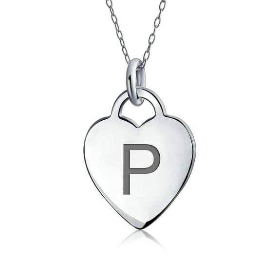 Bling Jewelry Womens Tiny Minimalist Heart Initial Pendant Necklace Sterling Silver A-Z Alphabet