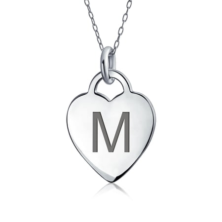 Bling Jewelry Womens Tiny Minimalist Heart Initial Pendant Necklace Sterling Silver A-Z Alphabet