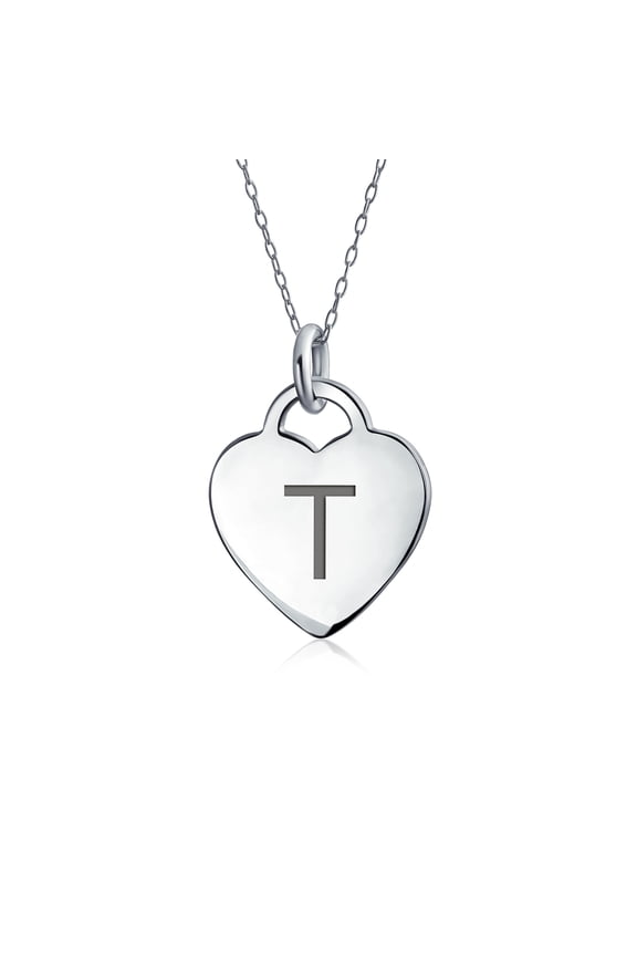Womens Tiny Minimalist Heart Shape Initial Pendant Necklace A-Z Sterling Silver
