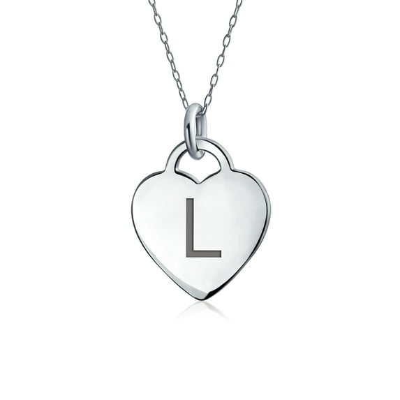 Bling Jewelry Womens Tiny Minimalist Heart Shape Initial Pendant Necklace A-Z Sterling Silver