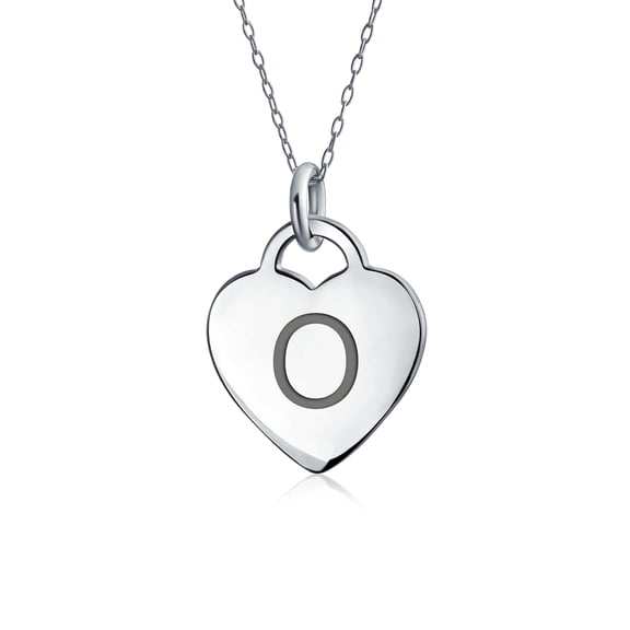 Bling Jewelry Womens Romantic Blank Heart Shape Initial O Pendant Necklace .925 Sterling Silver