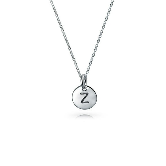 Bling Jewelry Womens Tiny Minimalist Initial Pendant Necklace Sterling Silver A-Z Alphabet Disc