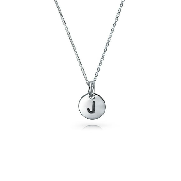 Bling Jewelry Womens Tiny Minimalist Initial Pendant Necklace Sterling Silver A-Z Alphabet Disc