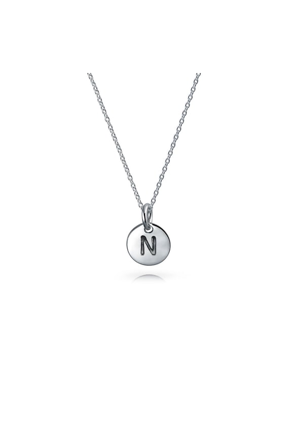 Womens Tiny Minimalist Initial Pendant Necklace Sterling Silver A-Z Alphabet Disc