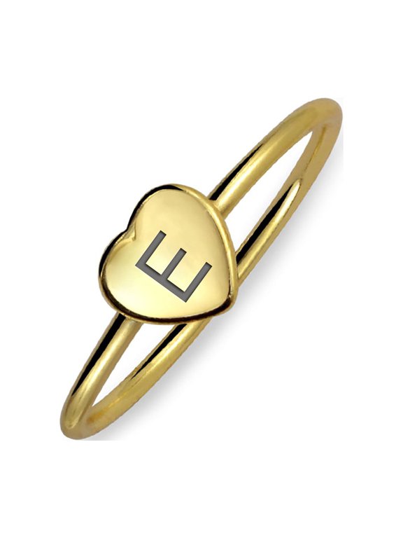 Womens Tiny Blank Heart Shape Initial - Monogram Signet Ring Gold Sterling Silver