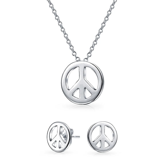 Bling Jewelry Womens Tiny Peace Sign Pendant Stud Earrings Jewelry Set .925 Sterling Silver