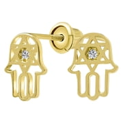 Bling Jewelry Womens Judaic CZ Hamsa Star of David Stud Earrings 14K Yellow Gold Screw Back