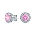 thumbnail image 1 of Bling Jewelry Womens Round Solitaire Halo Pink CZ Stud Earrings.925 Sterling Silver 8MM, 1 of 6