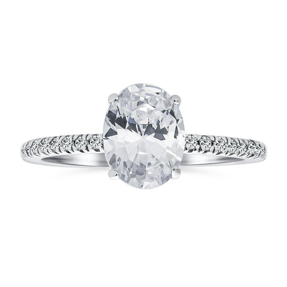Bling Jewelry Womens Traditional 2CT Oval Solitaire Engagement Ring with CZ Pave Band in Silver