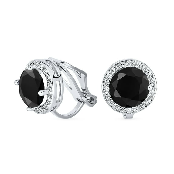 Bling Jewelry Womens Traditional 2CT Round Black CZ Halo Clip-On Earrings Silver Plated 7MM