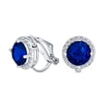 thumbnail image 1 of Bling Jewelry Womens Traditional 2CT Round Blue CZ Halo Clip-On Earrings Silver Plated 7MM, 1 of 4
