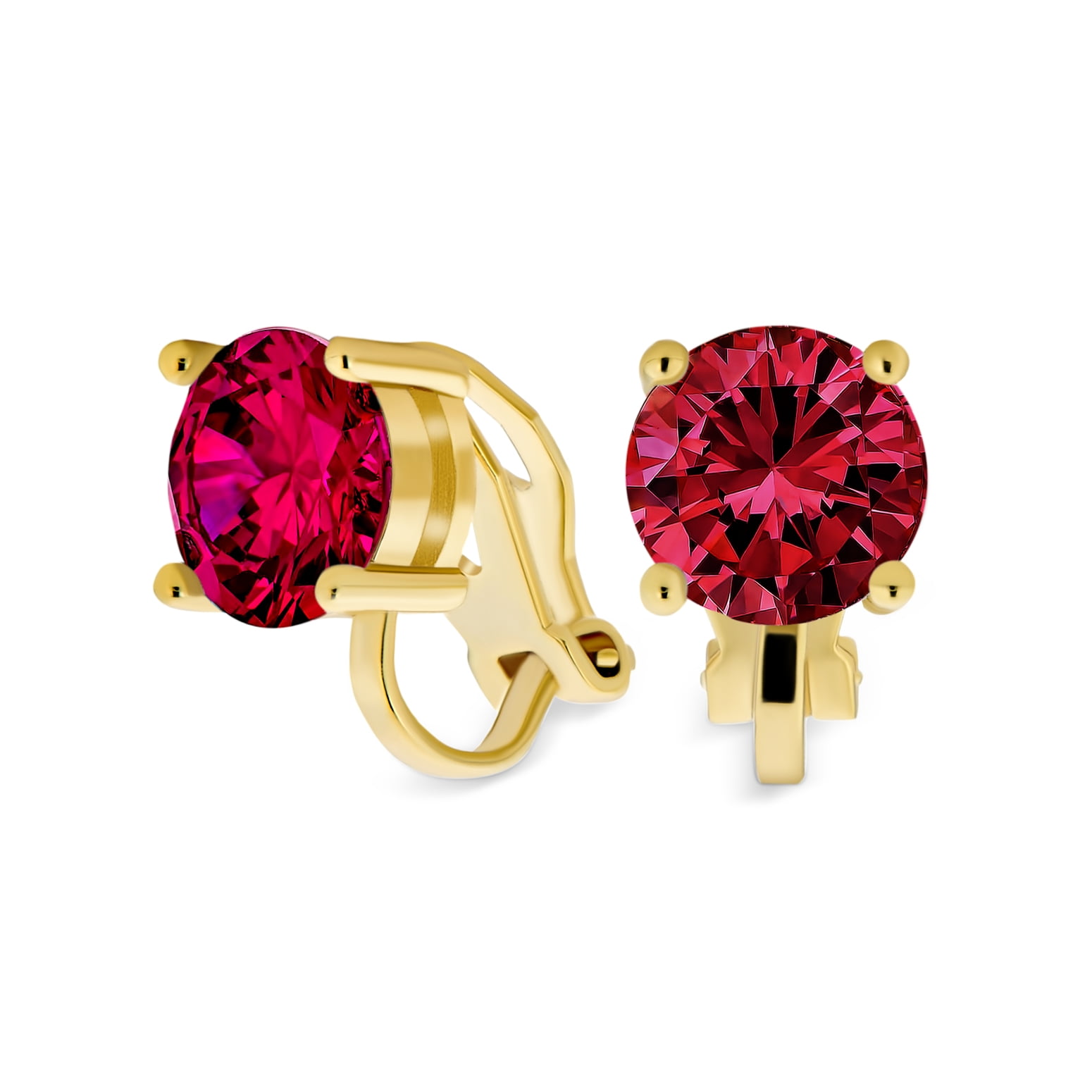 Dark Red Cubic Zirconia Rhodium Stud Earrings Nontarnish - January Dark Red Cubic Zirconia Rhodium Stud Earrings Nontarnish - January