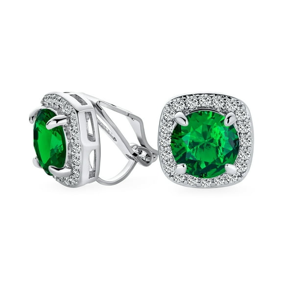 Bling Jewelry Womens Traditional 2CT Round CZ Solitaire Halo Clip-On Earrings GoldSilver Non-Pierced