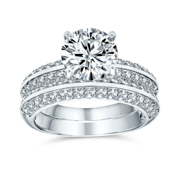 Bling Jewelry Womens Traditional 3CT CZ Round Solitaire Pave Eternity Band Ring Set Sterling Silver