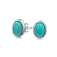 thumbnail image 1 of Bling Jewelry Womens Traditional Turquoise Bezel Set Dome Button Oval Stud Earrings Sterling Silver, 1 of 5