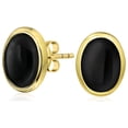 thumbnail image 1 of Bling Jewelry Womens Traditional Black Onyx Bezel Set Dome Button Oval Stud Earrings Gold Plated, 1 of 4