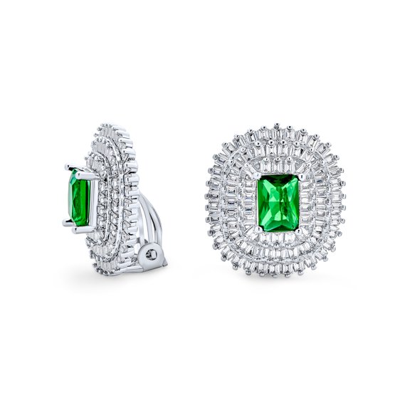 Bling Jewelry Womens Art Deco Simulated Emerald Clip-On Earrings Non-Pierced Ears