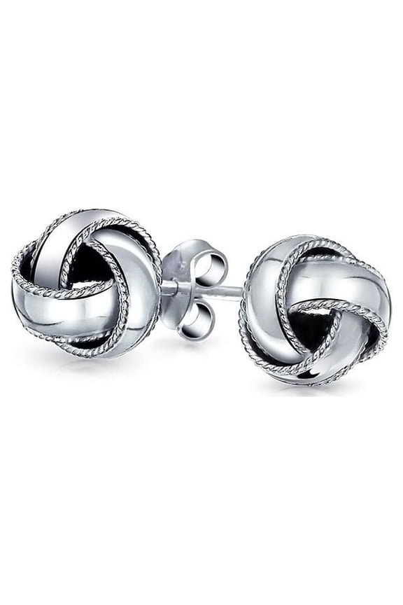 Womens Traditional Classic Braided Edge Love Knot Ball Stud Earrings .925 Sterling Silver 10MM