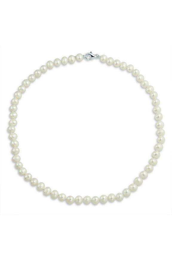 Womens Traditional Bridal Classic Pearl Strand Necklace 7MM 18" with Silver Clasp