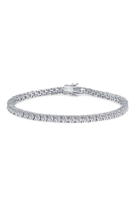 Womens Traditional Bridal 10 CT CZ Round Solitaire Tennis Bracelet Sterling Silver